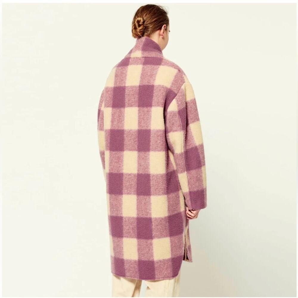 Isabel Marant Etoile Gabriel Fontizi Blanket Gingham Plaid Coat in Rosewood 34 - Picture 5 of 13